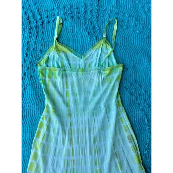 Vintage Reworked Shibori Tie Dye Slip Dress Lime Turquoise 90s Grunge Midi - Picture 8 of 9